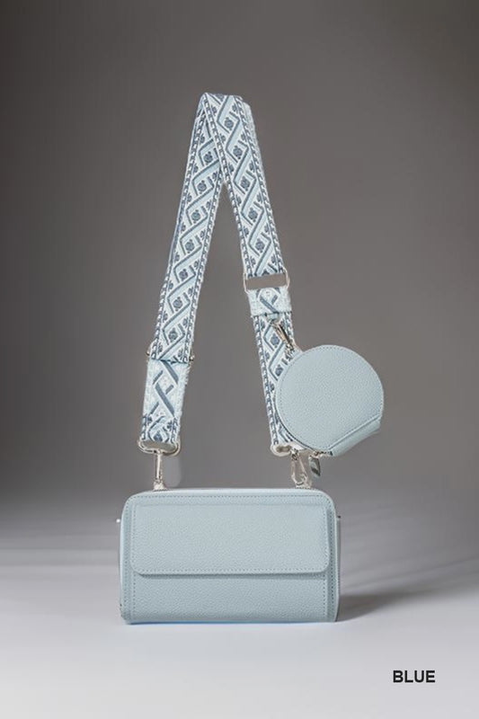 Carolina Blue Woven Weaved Crossbody Shoulder Bag