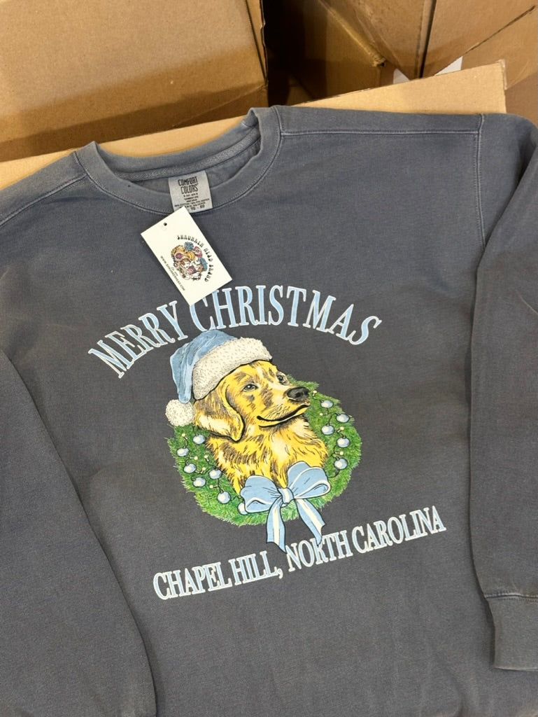 Chapel Hill Dog Christmas Comfort Colors Crewneck Sweatshirt