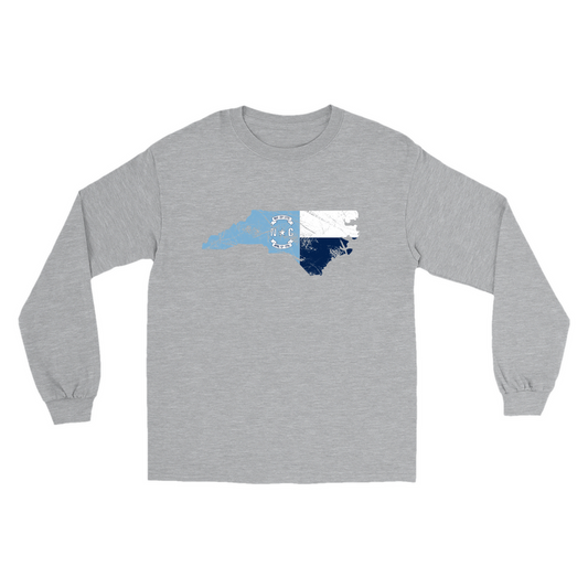 North Carolina Distressed State Flag Grey Adult Long Sleeve T-Shirt