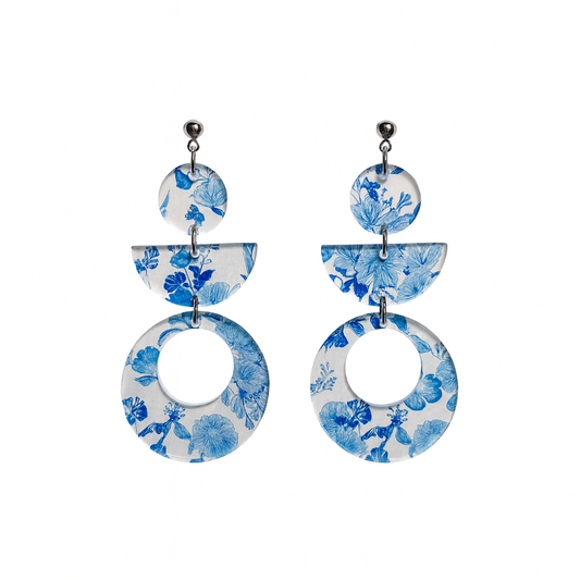 Santorini-Inspired Blue Floral Acrylic Statement Earrings