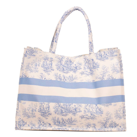 Eden Toile Classic Tote  White/Blue - Main View - The Royal Standard