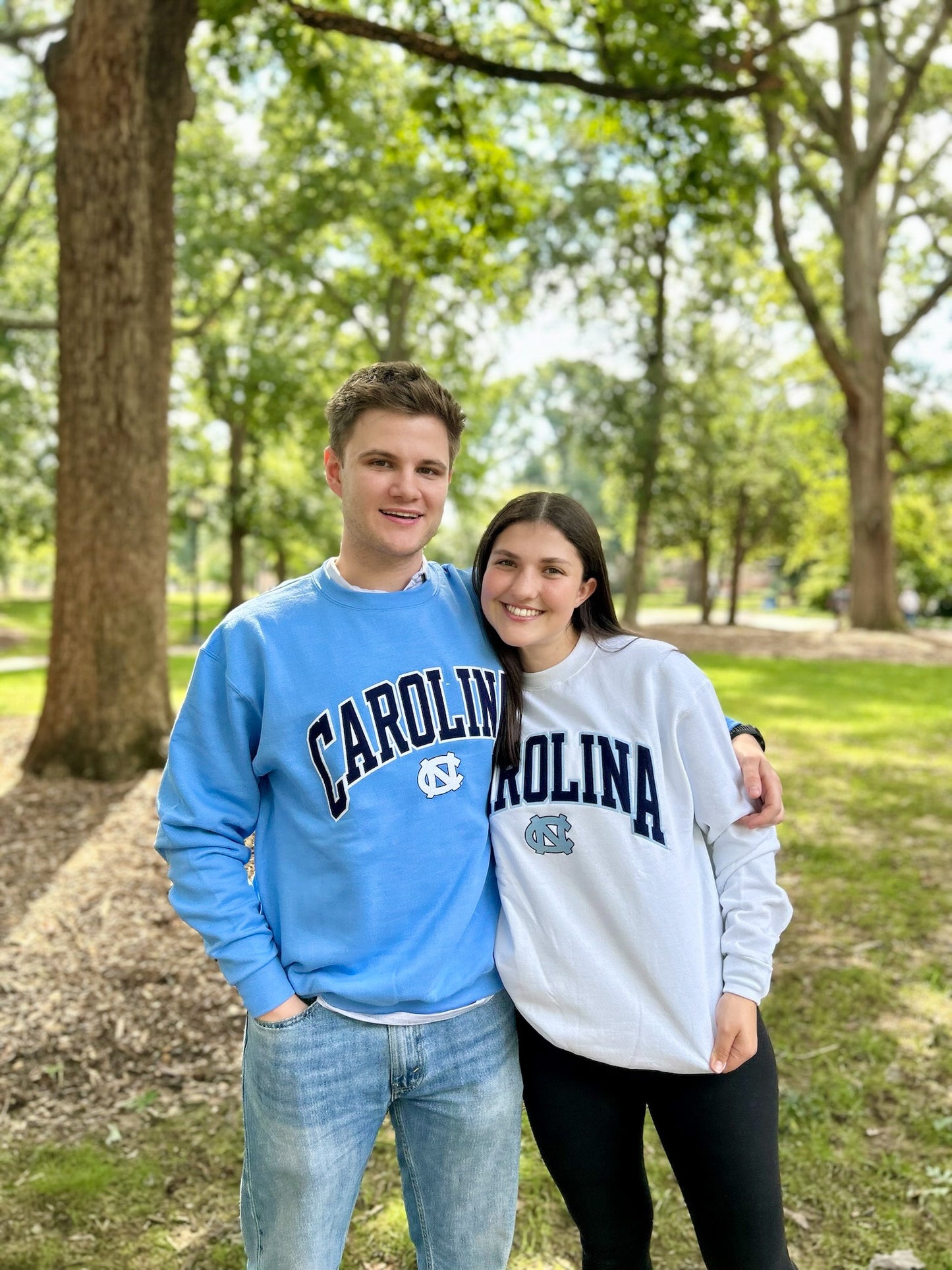 Carolina Tar Heels Embroidered Interlock Crewneck in White