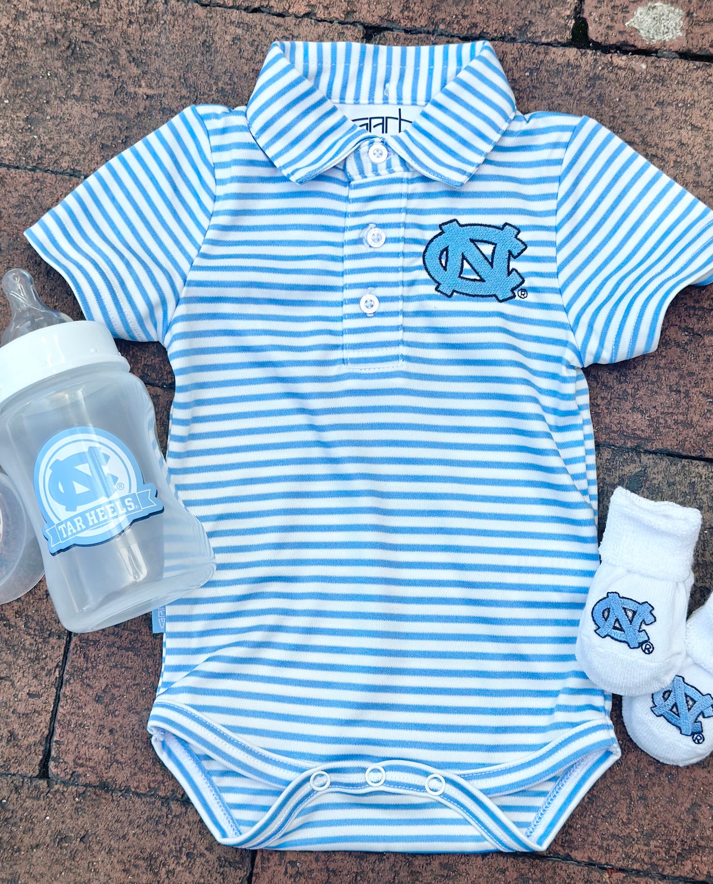 Carson Onesie by Garb - UNC Tar Heels Striped Polo Onesie