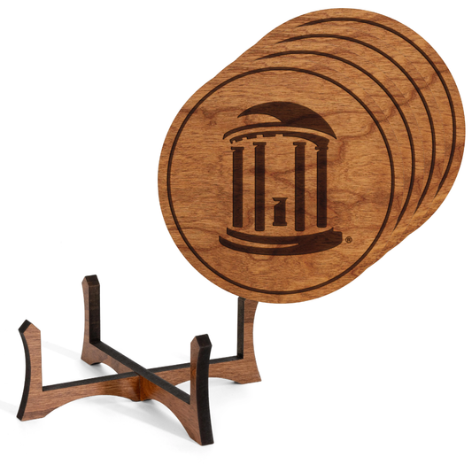 UNC Old Well Wooden Coaster Set of 4 with Stand