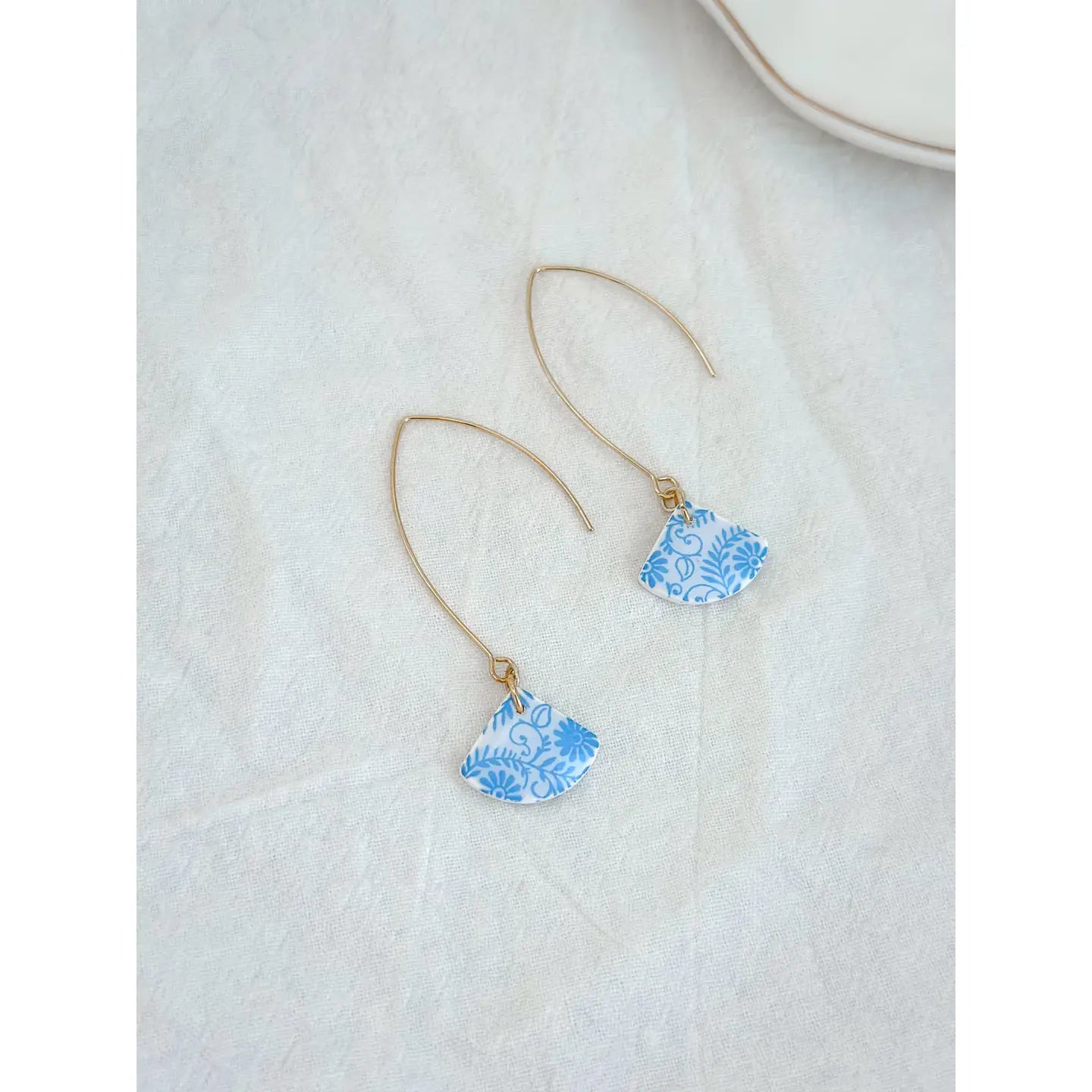 Blue and White Floral Mary Drop Earrings