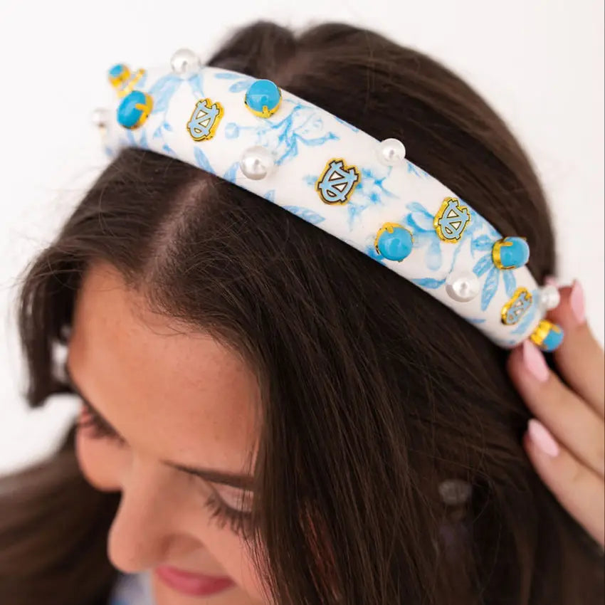 North Carolina Floral Toile Logo Headband - Detail View - Brianna Cannon
