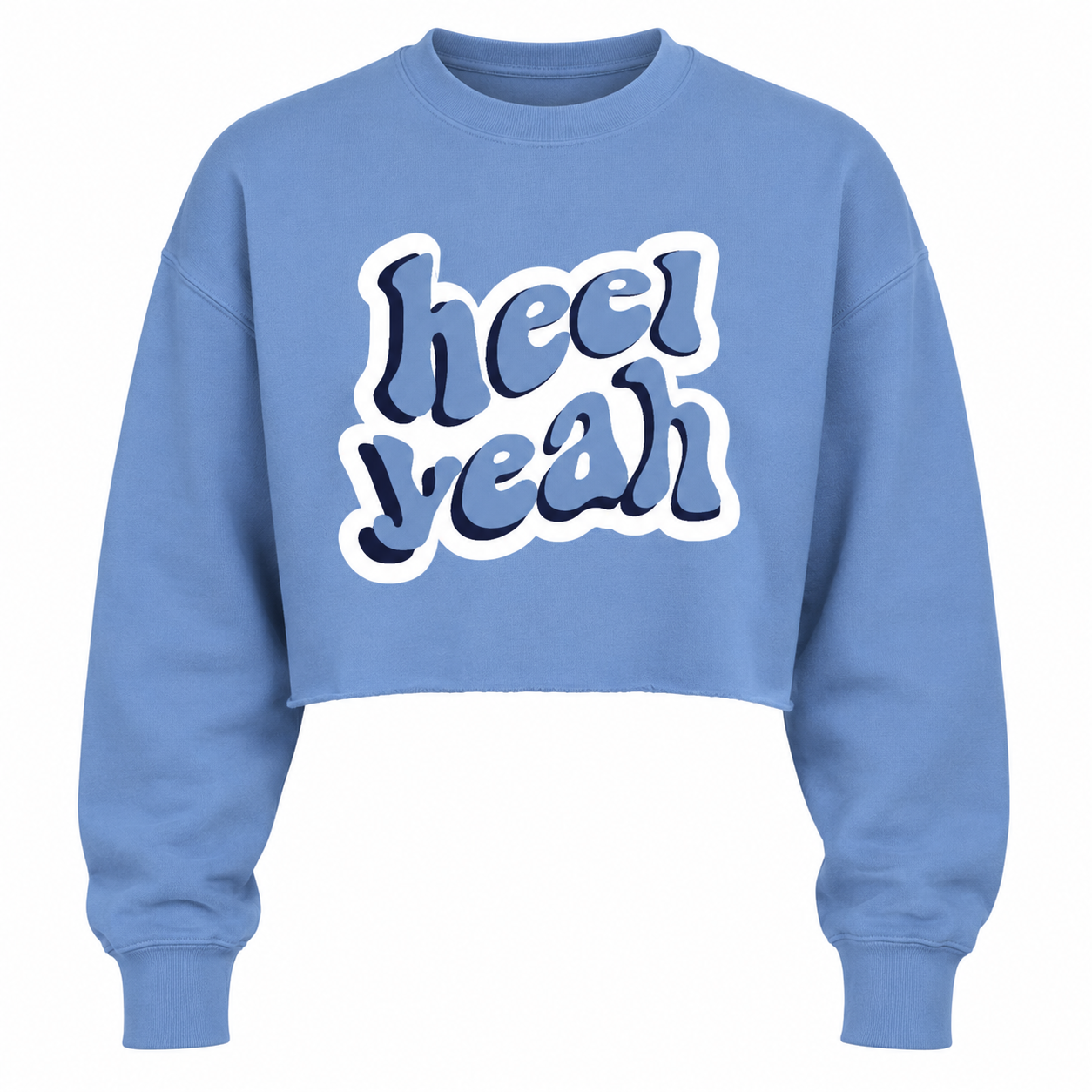 Heel Yeah Crewneck Sweatshirt in Carolina Blue Crop - Main View - Shrunken Head