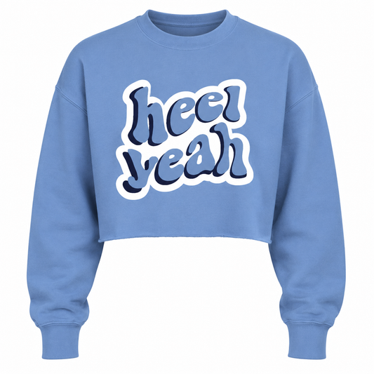 Heel Yeah Crewneck Sweatshirt in Carolina Blue Crop