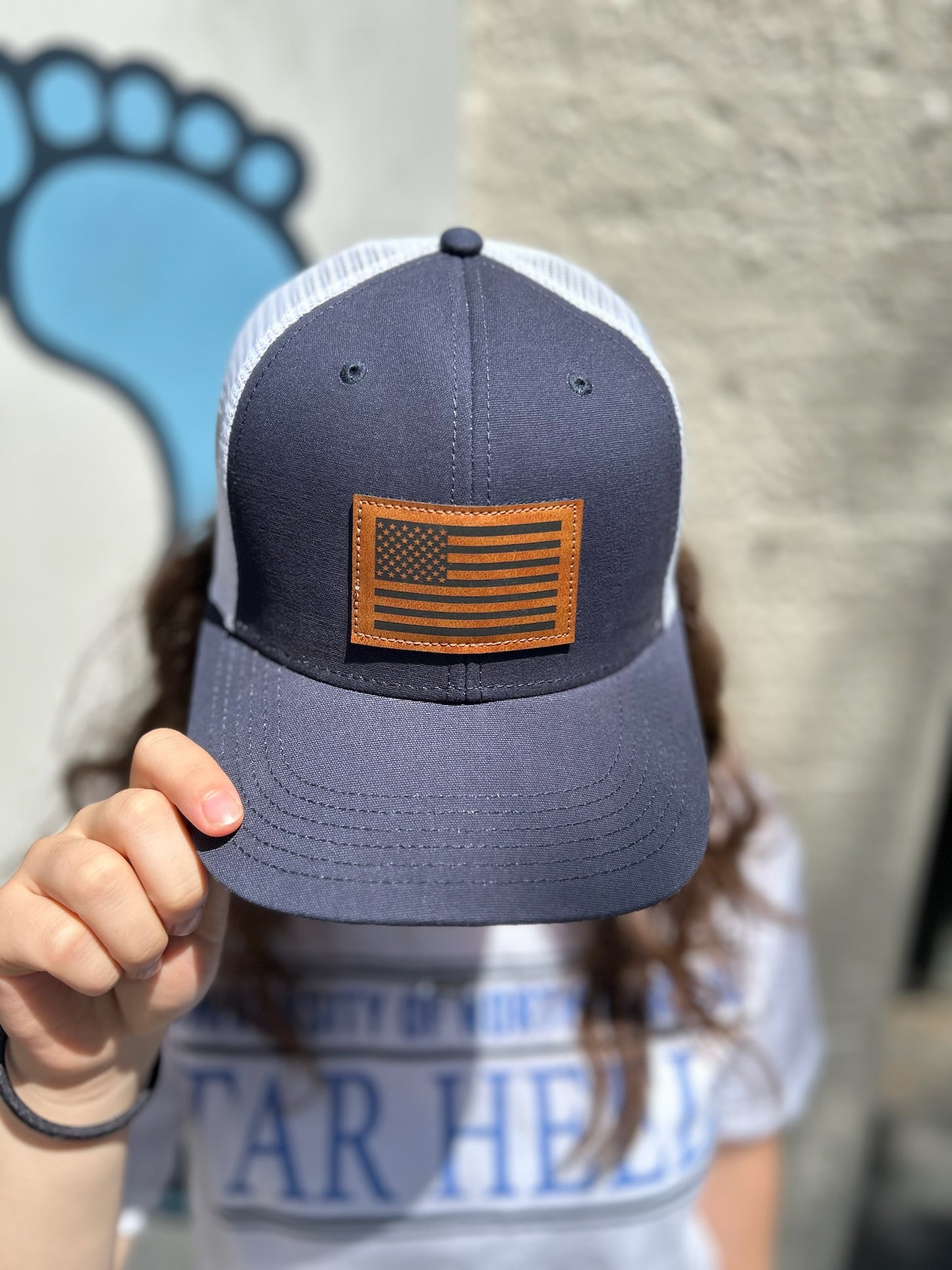 Navy Blue and White American Flag Trucker Hat