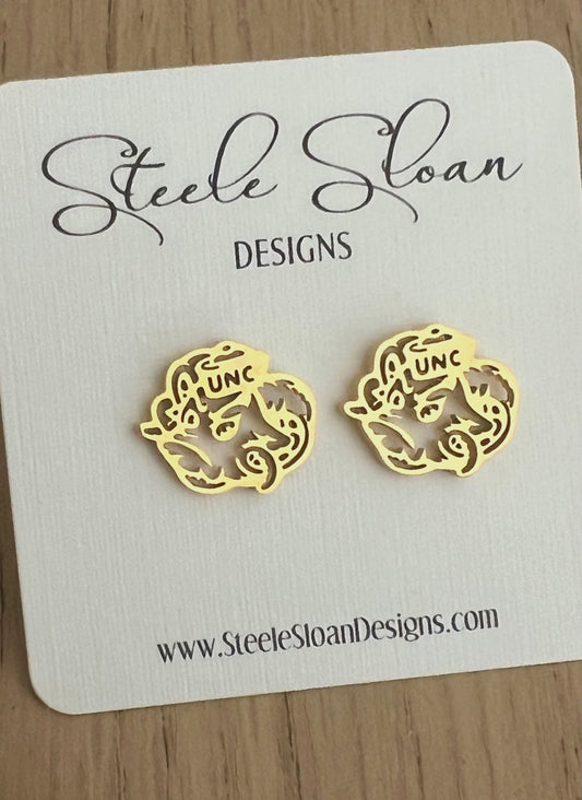 UNC Rameses Gold Stud Earrings by Steele Sloan Designs