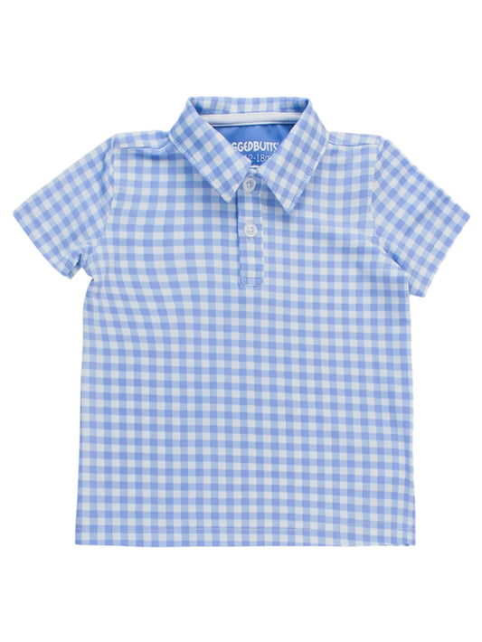 Baby Classic Periwinkle Blue Gingham Knit Short Sleeve Performance Polo