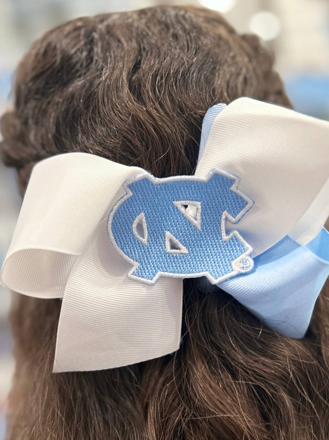 North Carolina Tar Heels Wee Ones Two Tone With Patch Hair Bow