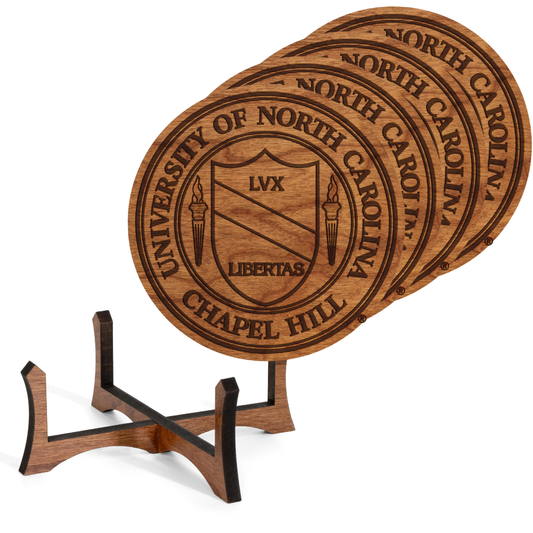 UNC Seal  Wooden Coaster Set of 4 with Stand
