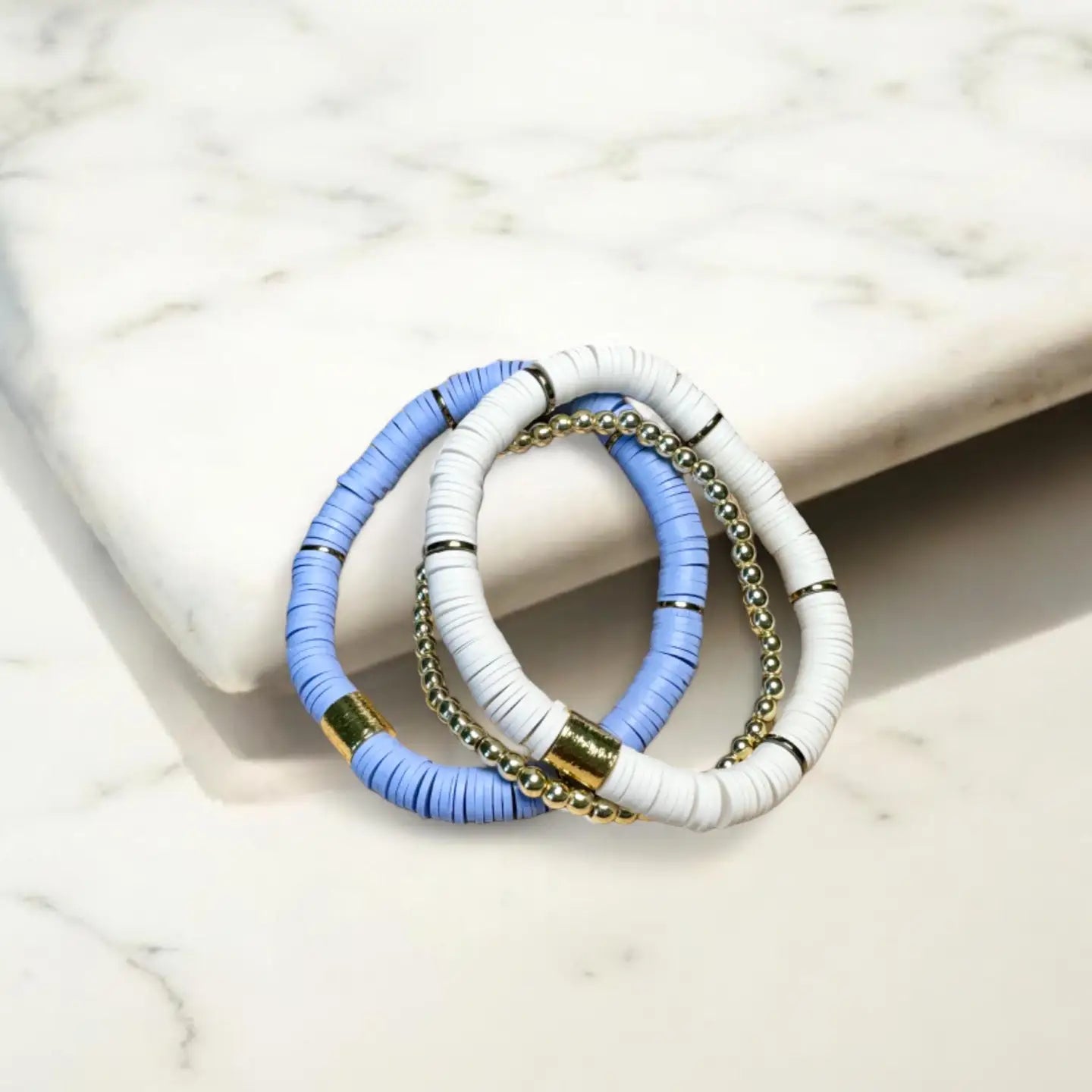 Light Blue and White Game Day Bracelet Stack