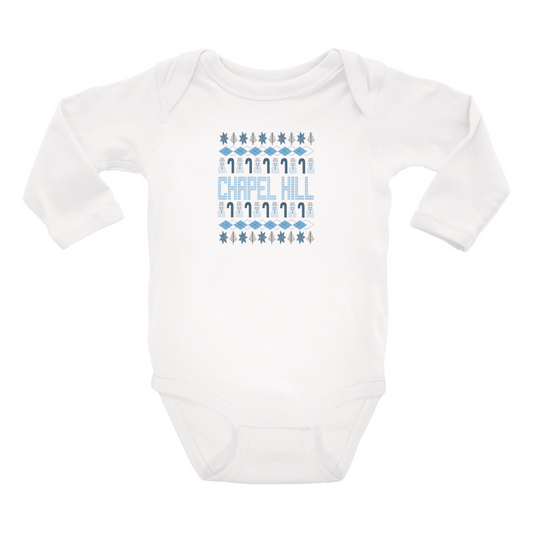 Chapel Hill Christmas Pattern White Baby Onesie