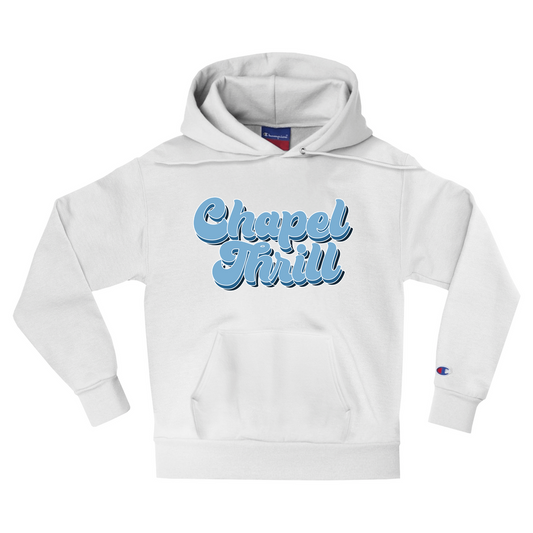 Carolina Blue and White Chapel Thrill Vintage Groovy Hoodie by Shrunken Head