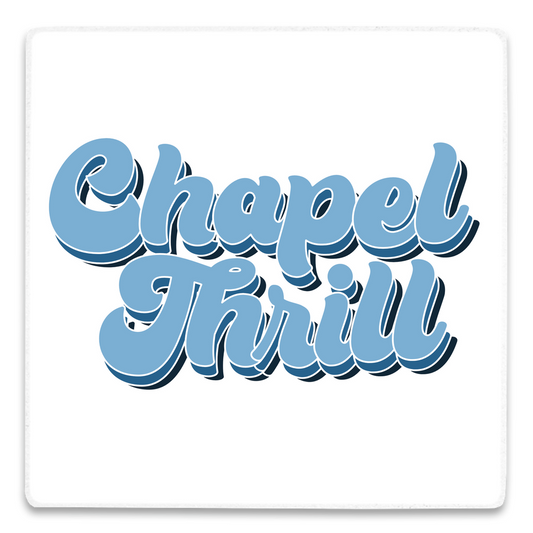 Carolina Blue and White Chapel Thrill Groovy Acrylic Square Magnet by Shrunken Head