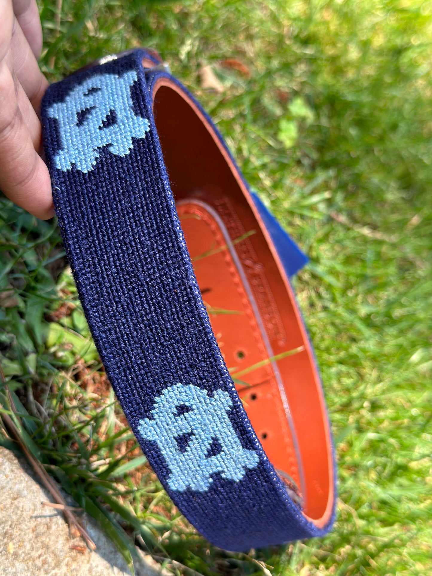 North Carolina Tar Heels Men's Belt Needlepoint in Navy by Smathers and Branson