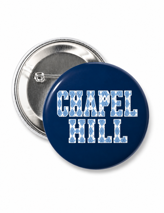 Chapel Hill Argyle Navy Button Pin 2.25