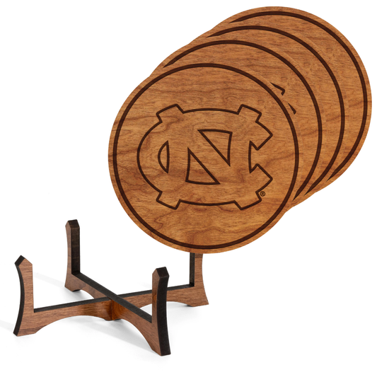 UNC Primary Logo Wooden Coaster Set of 4 with Stand