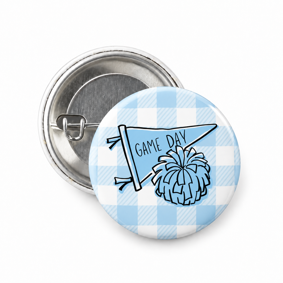 Gingham Game Day Pennant Button Pin 1.25"
