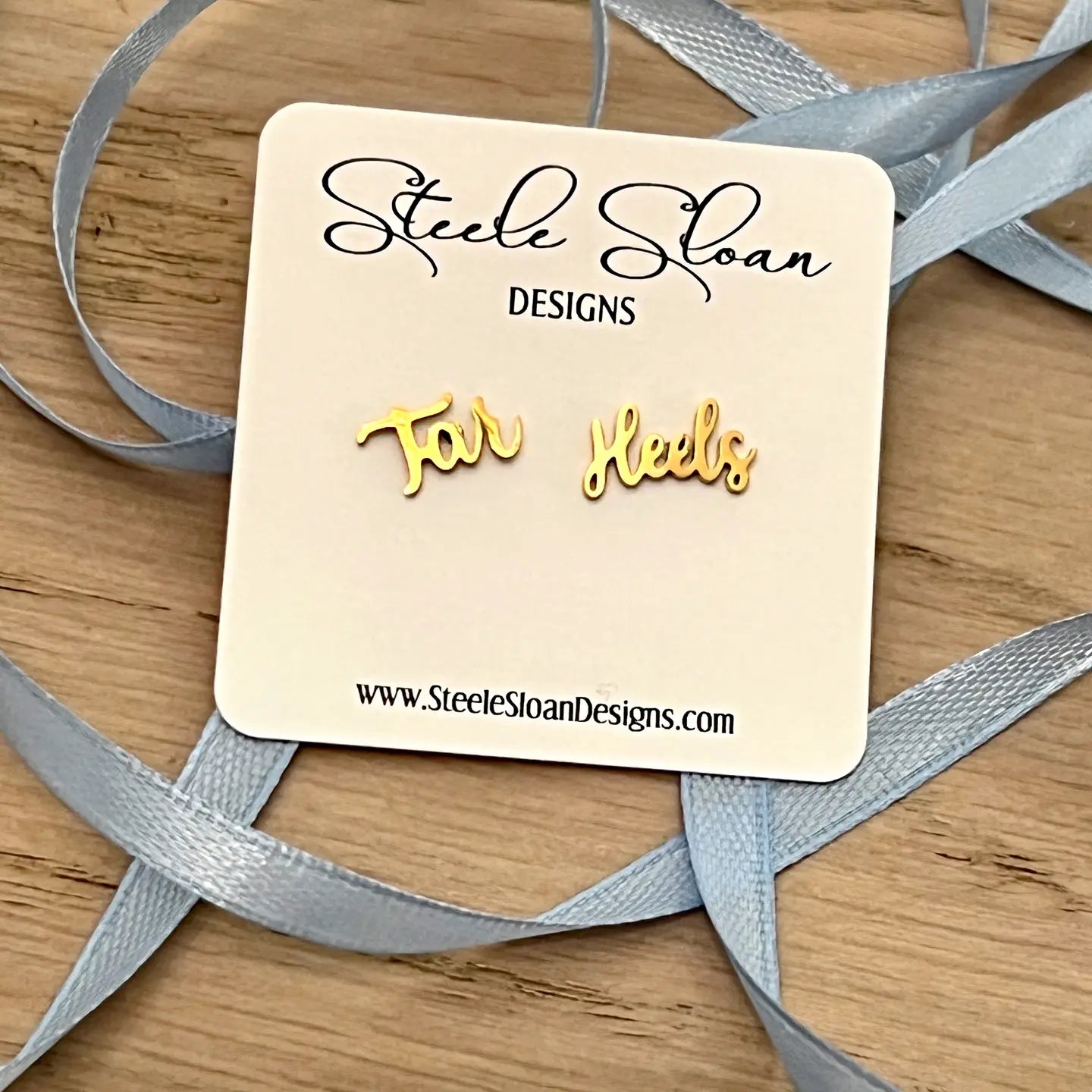 Tar Heels Cursive Gold Stud Earrings