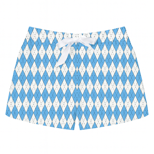 Carolina Blue and White Argyle Women's Pajama Shorts