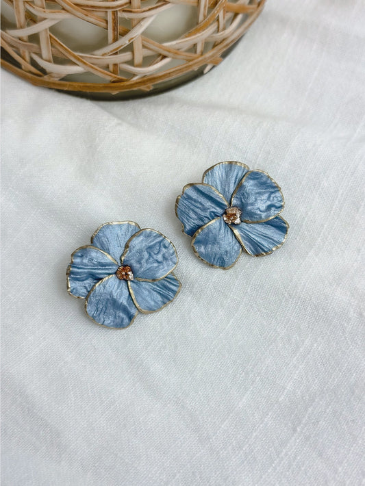 Twilight Blue Poppy Flower Stud Earrings