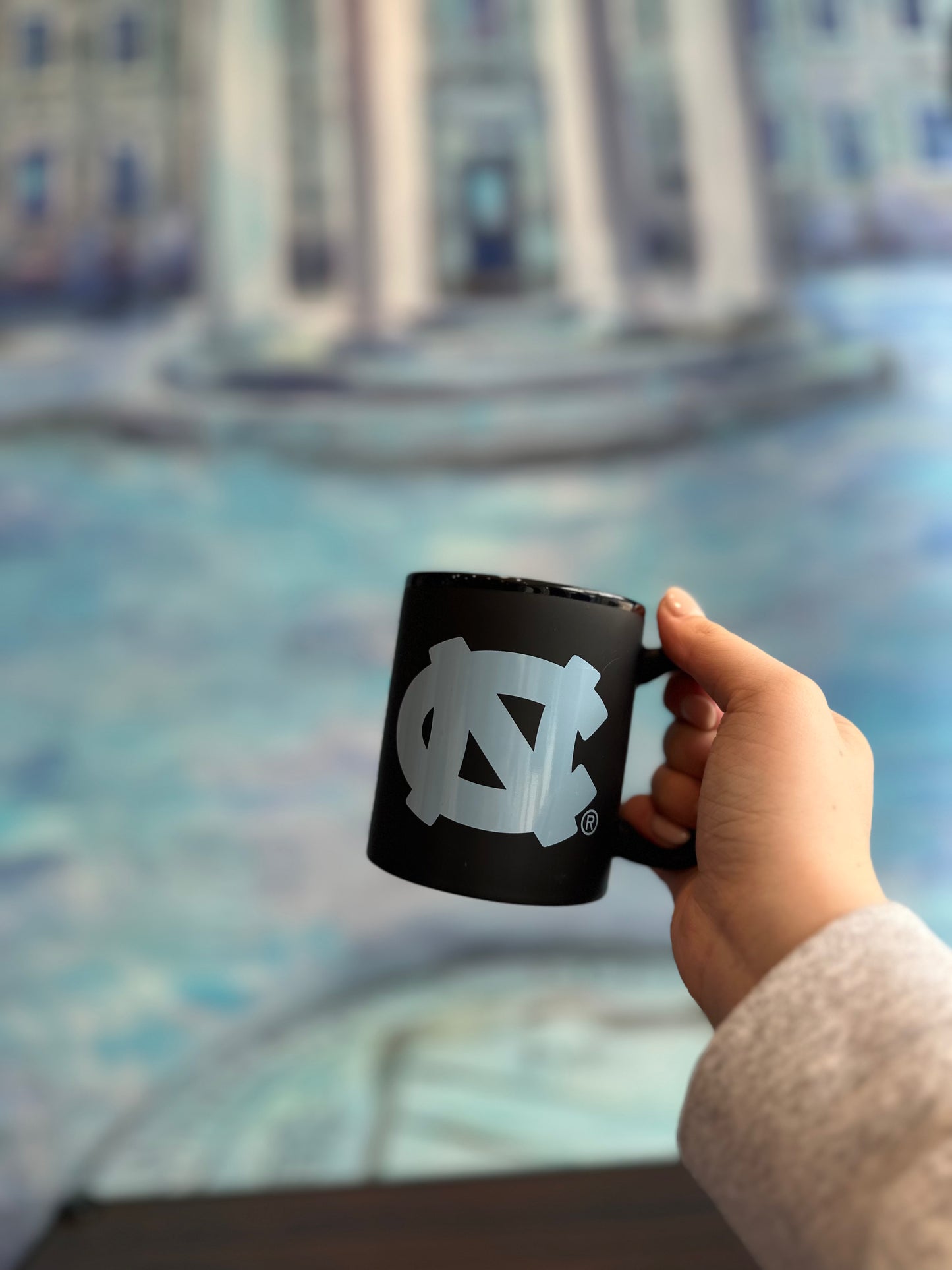 Black UNC Coffee Mug with Carolina Blue Logo 11 oz