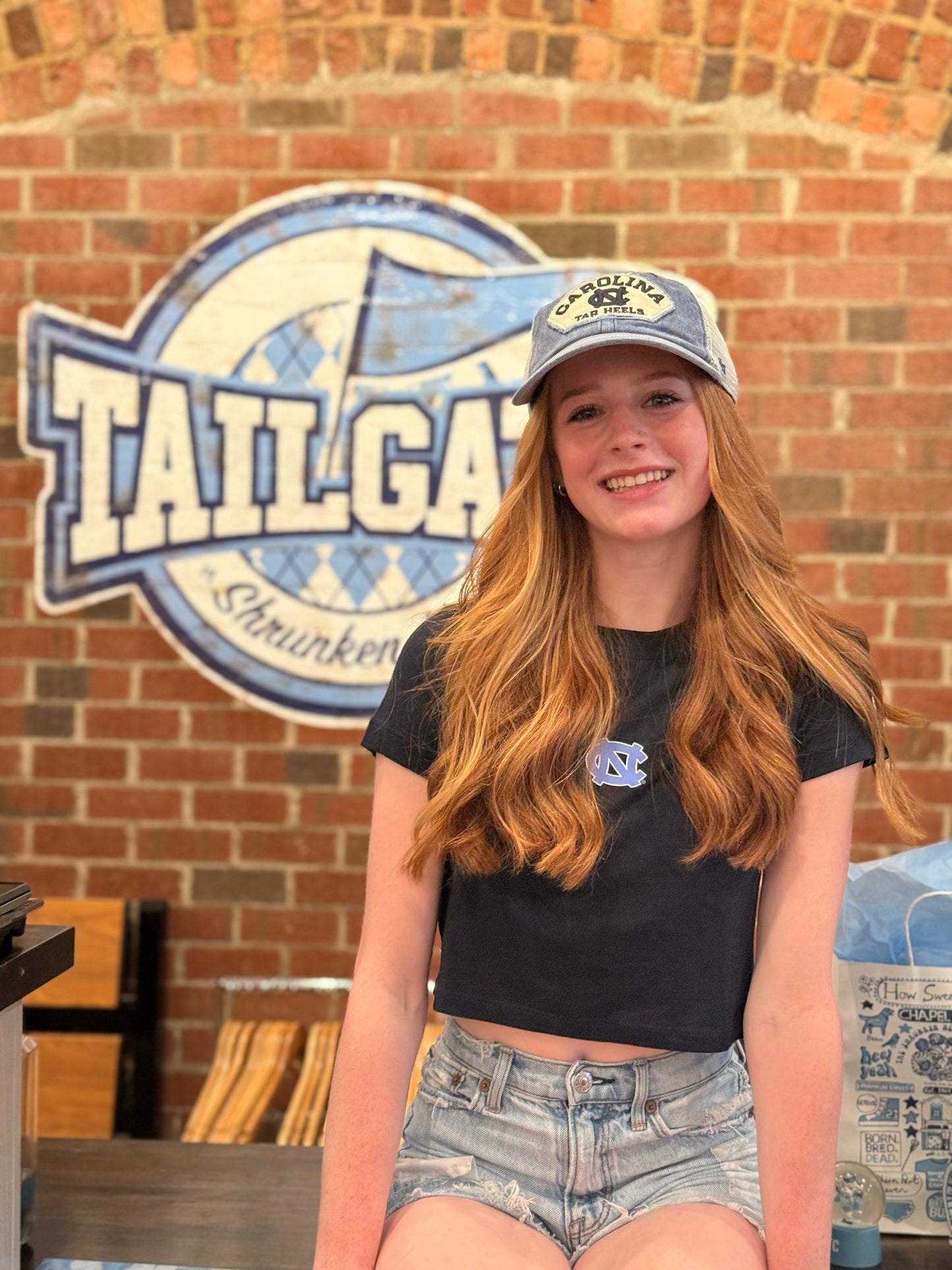 UNC Logo Women's Baby Tee Style Navy Crop Top