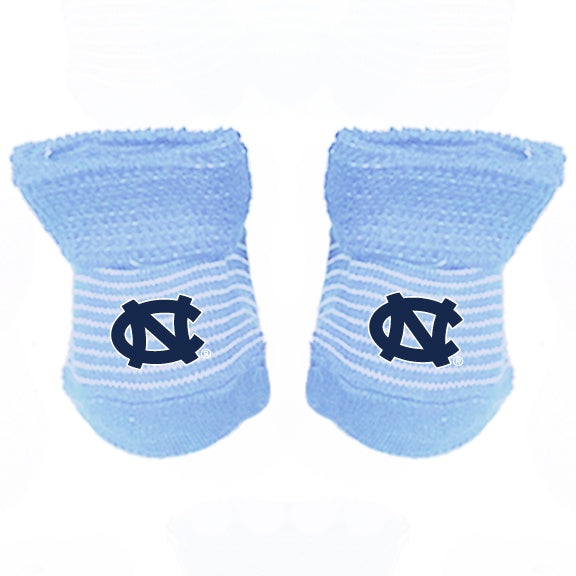 UNC Newborn Booties Carolina Blue with White Stripes