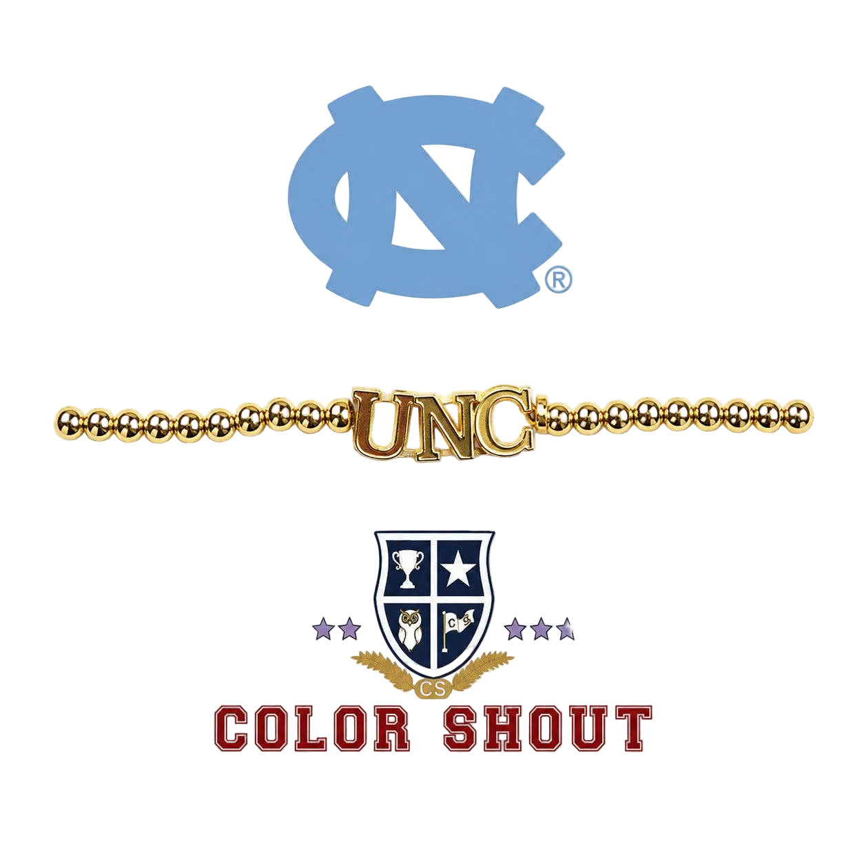 North Carolina Tarheels Gold Bead UNC Stretch Bracelet
