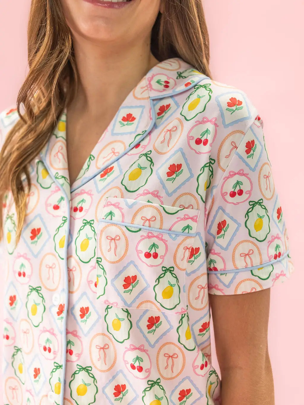 Fruit Cocktail Ruffle Hem Shorts Pajama Set