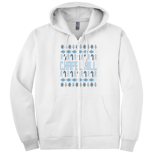 Chapel Hill Christmas Pattern White Full Zip Adult Hoodie