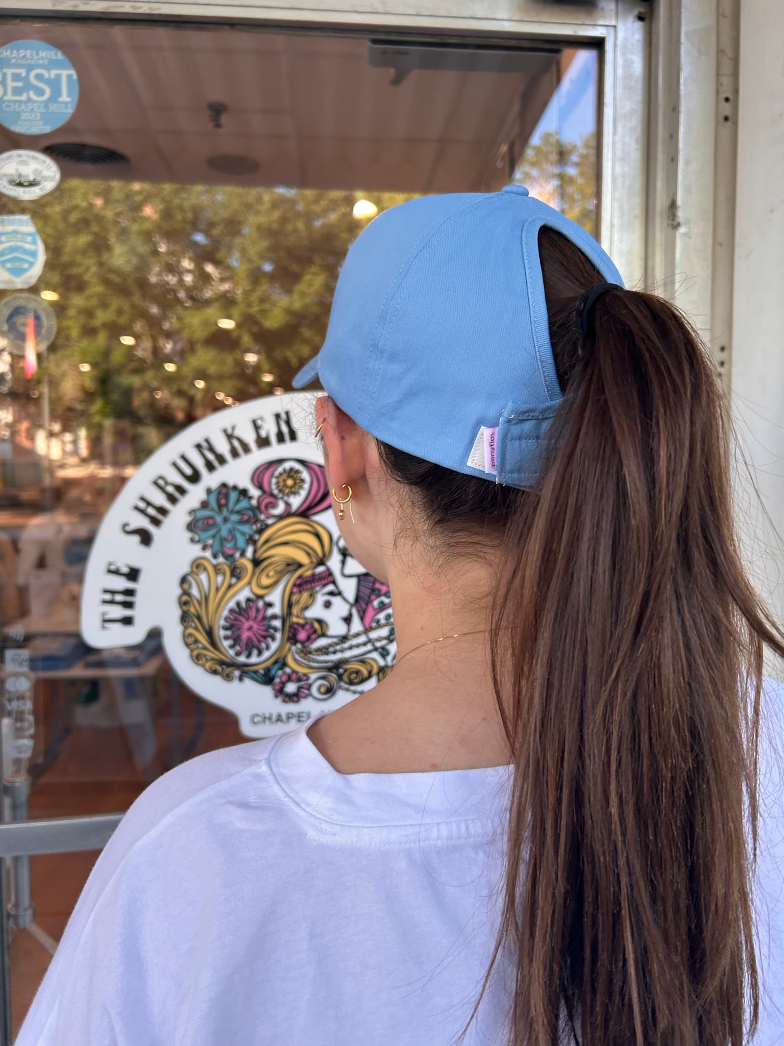 UNC Rhinestone Ponytail Hat - Detail View - Ponyflo