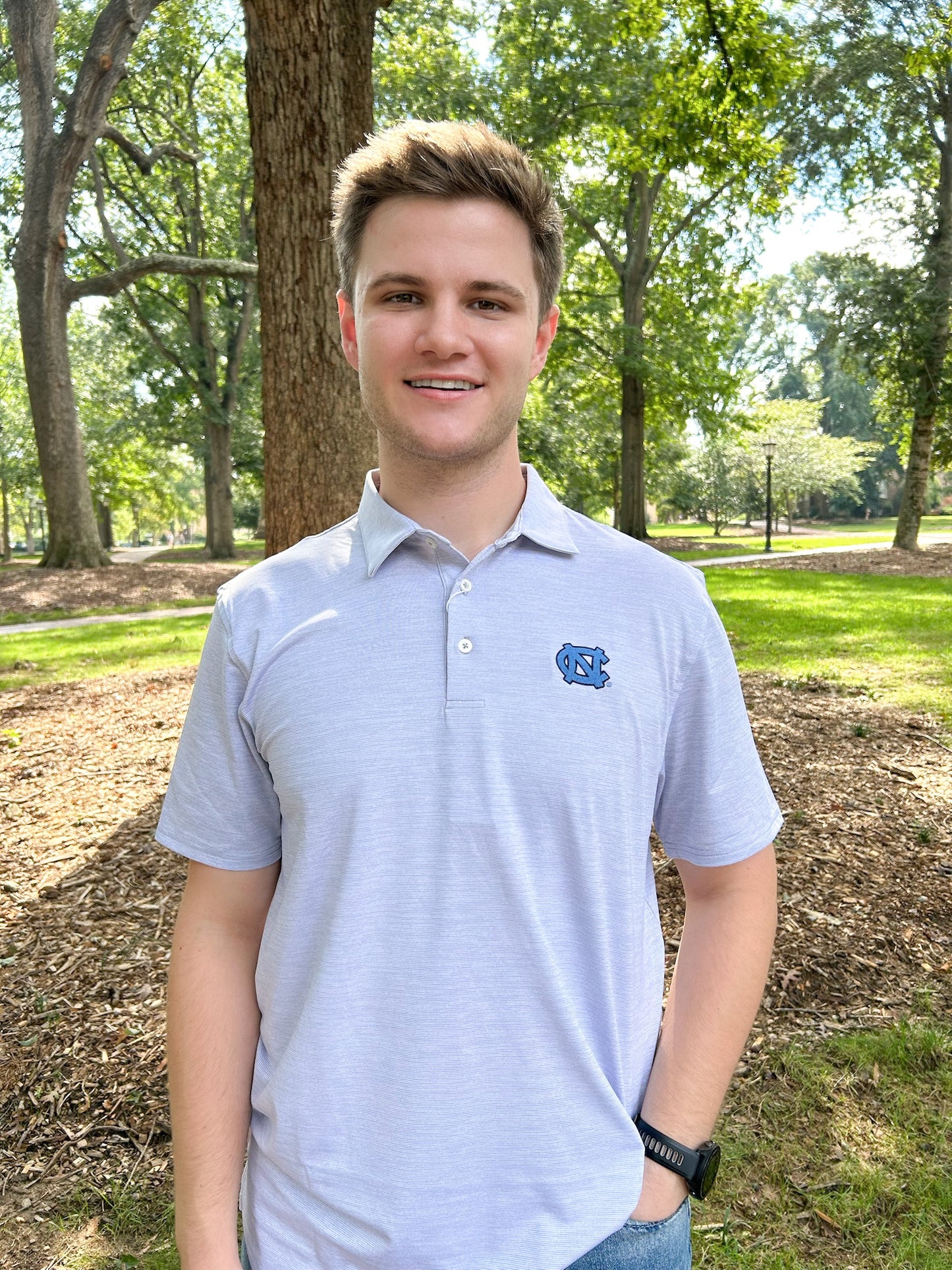 North Carolina Grey Driver Spacedye Perf Polo by Southern Tide