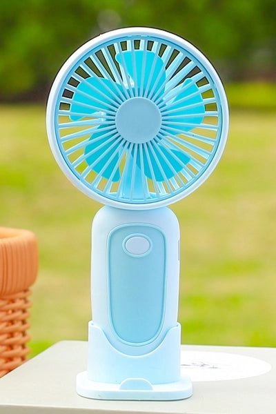 Light Blue Hand Fan & Stand