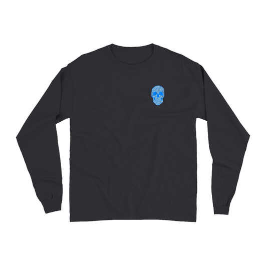 Carolina Blue Star Skull on Black Comfort Colors Adult Long Sleeve T-Shirt