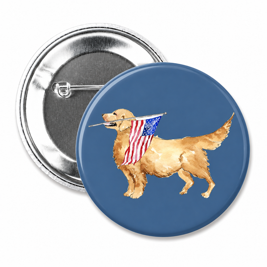 Golden Retriever Flag Button Pin 2.25"