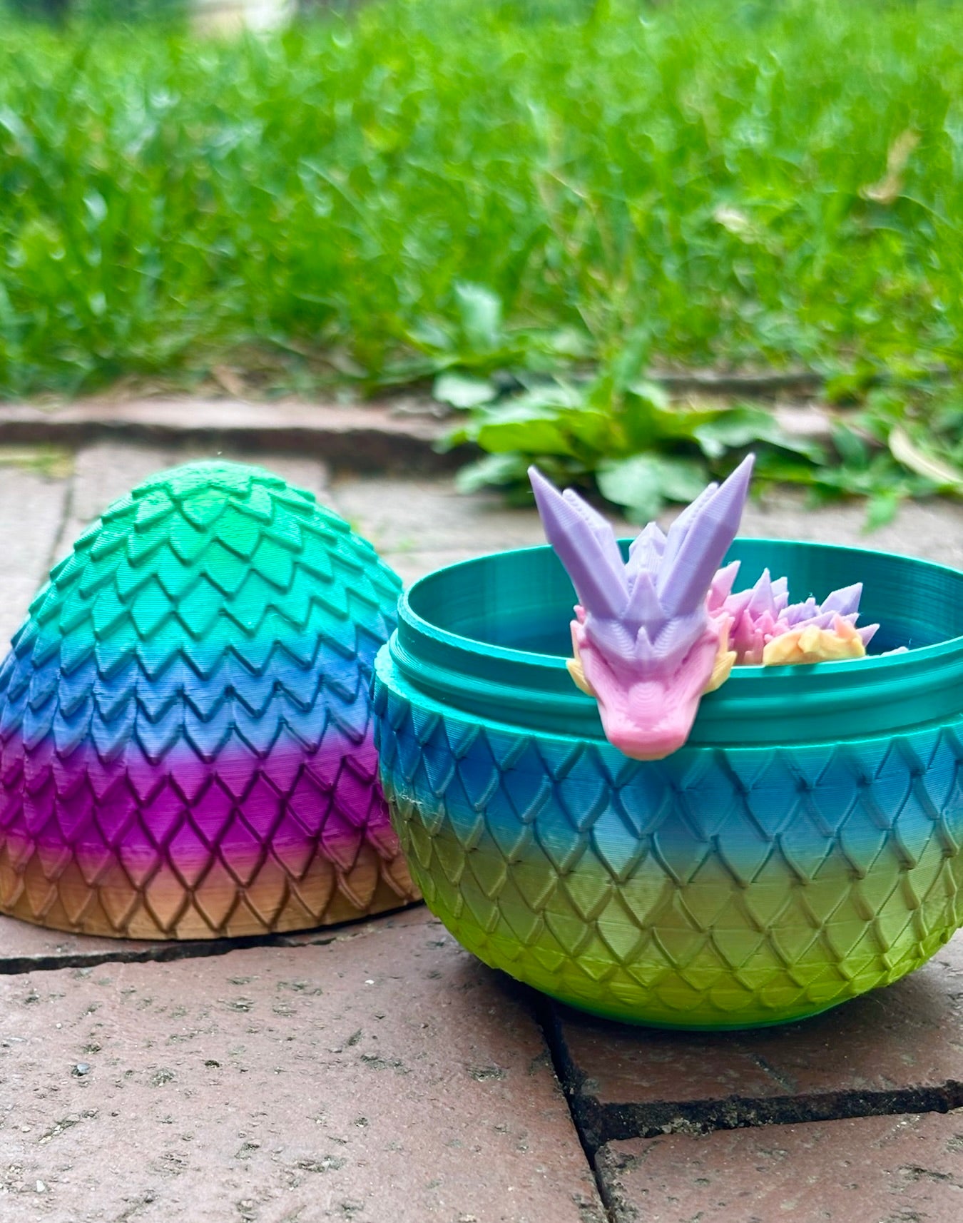Multi-Color 3D Printed Small Dragon and Egg - Lifestyle View - Karma Train 3D Printing