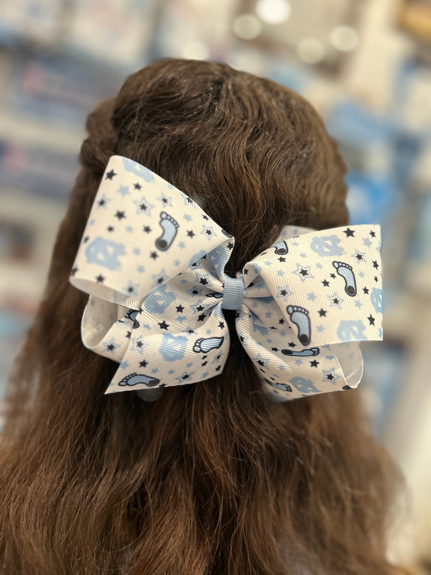 North Carolina Tar Heels Logo Pattern Hair Bow with Barrett Back