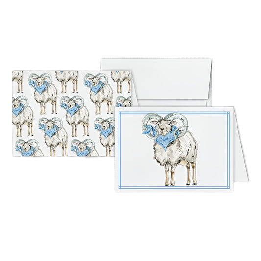 Handpainted Ram with Blue Bandana Petite Note Combo
