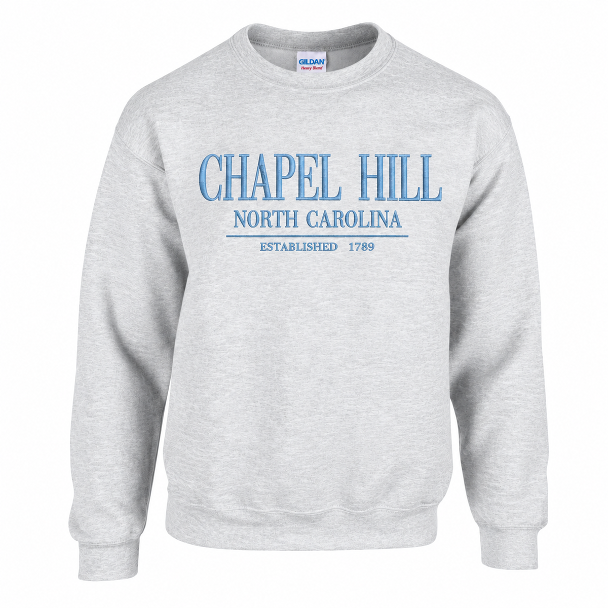 On Sale Chapel Hill North Carolina Embroidered Ash Grey Crewneck Sweatshirt