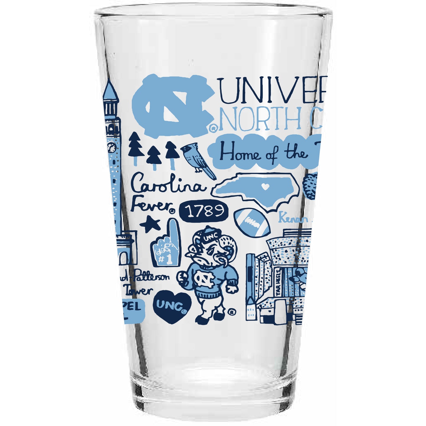 UNC Tar Heels 16oz Clear Pint Glass by Julia Gash