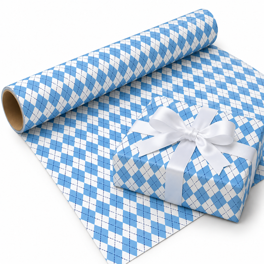 Carolina Blue Argyle Pattern Wrapping Paper - Main View - Neil Enterprises