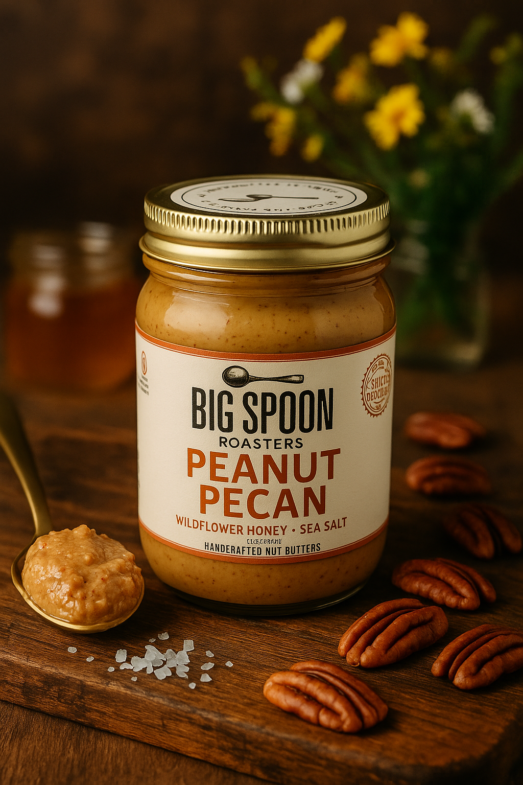 Peanut Pecan Butter with Wildflower Honey - 13 oz Jar