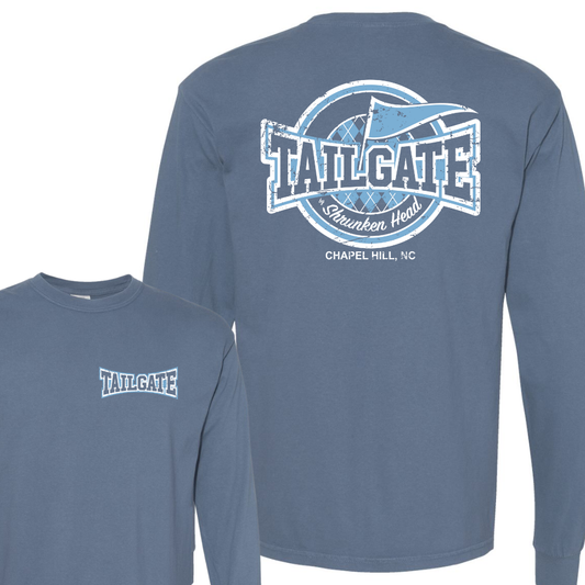 TAILGATE by Shrunken Head Logo Comfort Colors Adult Long Sleeve T-Shirt in Blue Jean