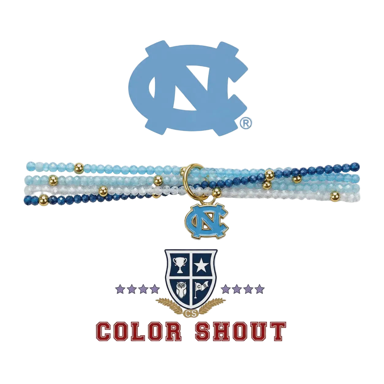 North Carolina Tar Heels Gemstone Bracelet Stack with Logo Charm