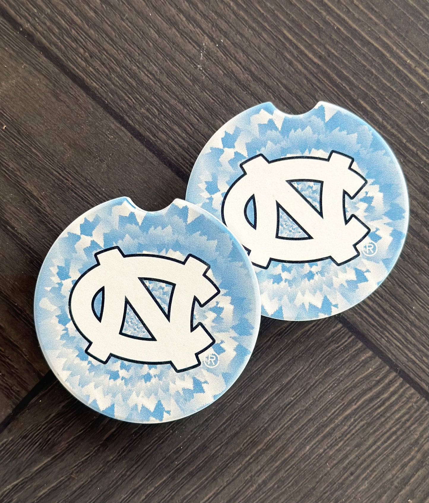 North Carolina Tar Heels Car Coasters 2 Pack in Tie Dye