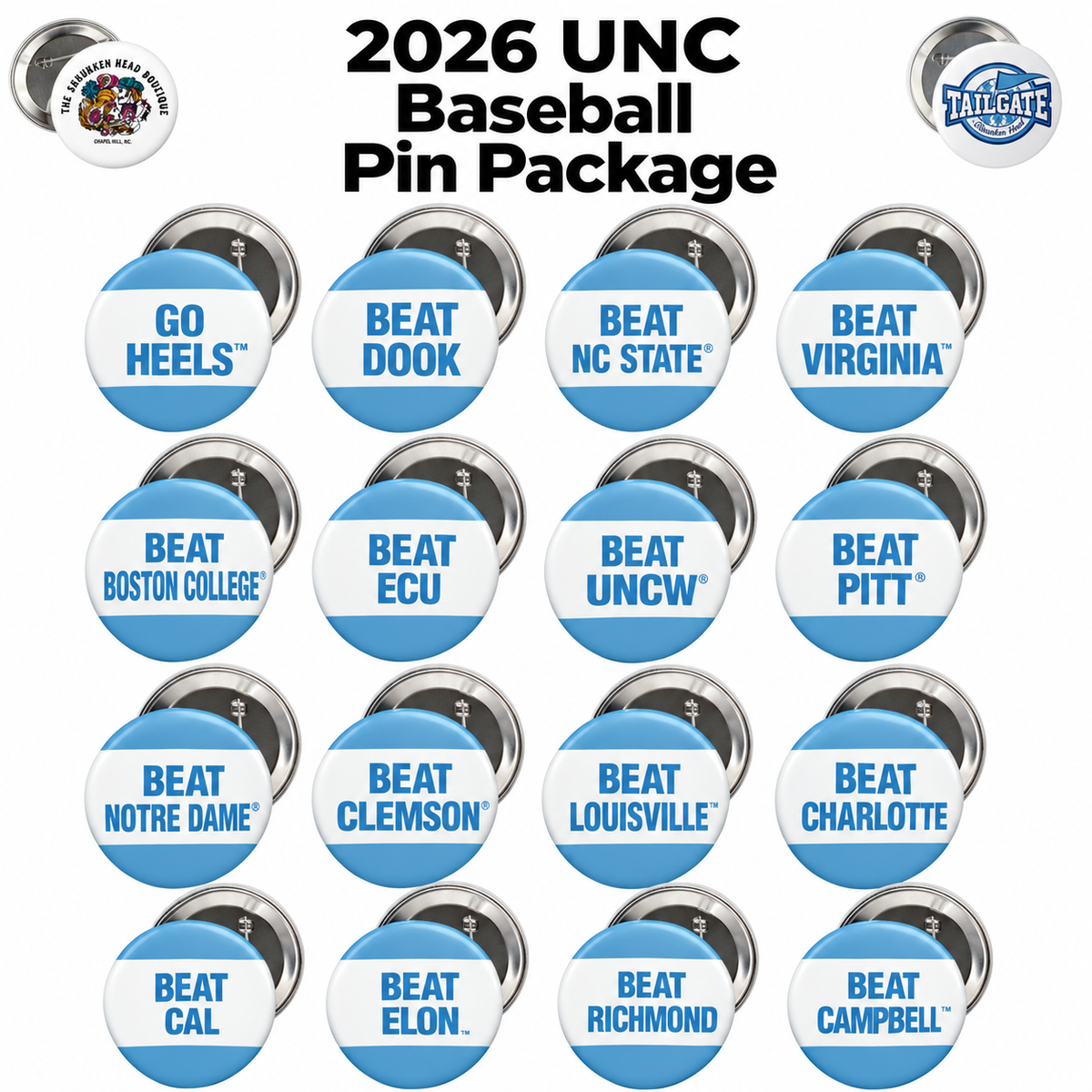 UNC Baseball 2026 Season Pin Package - Main View - Shrunken Head